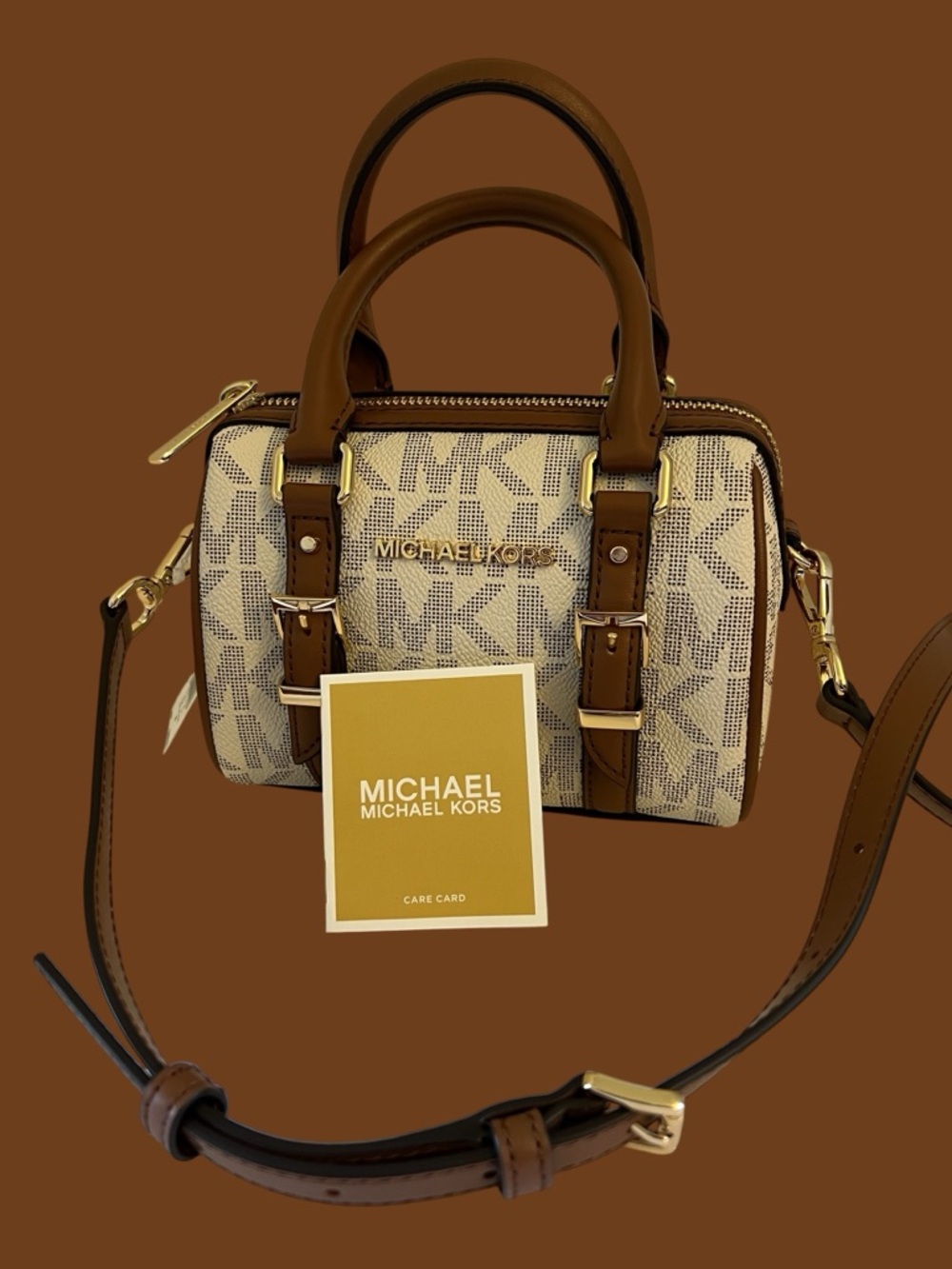Michael Kors Brown and Vanilla Logo Crossbody Mini Bag